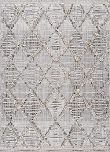 Hauteloom Atria Farmhouse Living Room Bedroom Moroccan Trellis Runner Rug - Soft Shaggy High Low Carpet - High Pile - Bohemian, Boho - Gray, Beige, Cream - 2'7" x 7'3" - color: Charcoal, Cream, Beige / Bogtong, size: 2'8" x 7'3" (Runner)