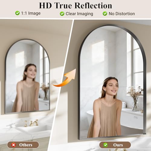 48"x36" Black Arched Mirror, Arched Wall Mirror with Metal Frame, Wall Mounted Large Arched Mirror for Living Room, Restroom, Entryway, Tempered Glass, Modern Home Decor - color: Black-square Corner, size: 48"L x 36"W