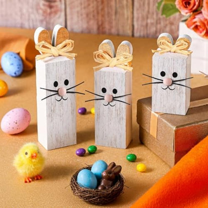 BBTO 3 Pcs Easter Table Decor Bunny Wooden Tiered Tray Decor Rabbit Tabletop Decoration Block Sign Table Centerpiece for Spring Home Decoration Home Shelf Office Kitchen Desk Party Supply(Rabbit) - style: Rabbit