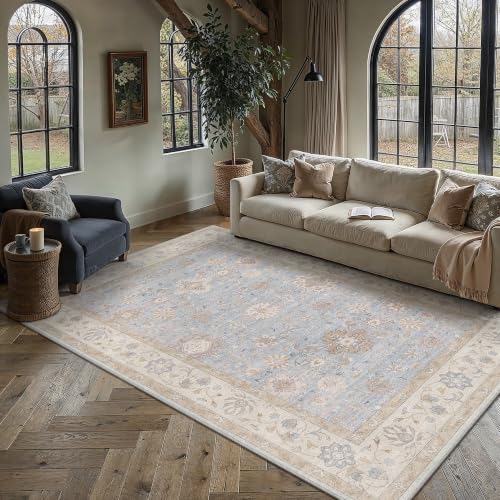 5x7 Area Rug Blue Vintage Netural Washable Living Room Carpet - color: Blue, size: 5' x 7' (Rectangular)