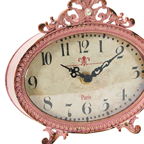 Creative Co-Op Distressed Pewter Mantel Clock, Pink - color: Pink