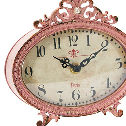 Creative Co-Op Distressed Pewter Mantel Clock, Pink - color: Pink
