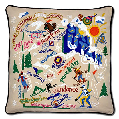 Catstudio Ski Utah Hand Embroidered Pillow, Decorative Throw Pillow - color: Ski Utah