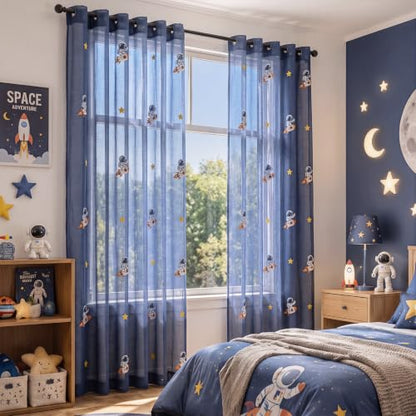 Tegeme 2 Panels Blue Astronaut Sheer Curtains for Bedroom 84 Inch - color: Blue, style: Astronaut