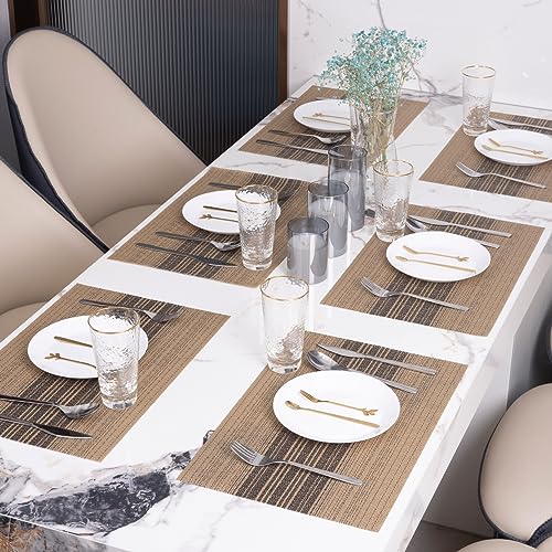 Winknowl Placemats, Set of 4 Heat Resistant Stain Resistant Woven Vinyl Insulation Place mats, Durable Washable Elegant Table Mats for Dining (Brown) - color: Black and Brown, size: Set of 4