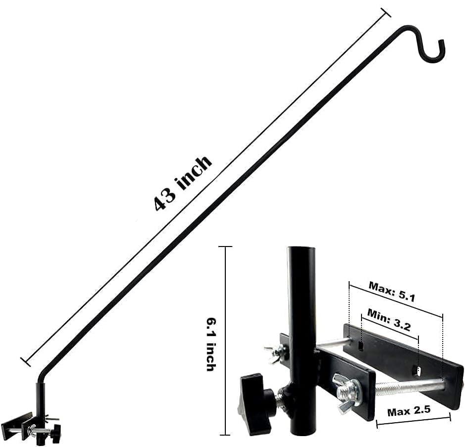 MIXXIDEA Extended Fence Deck Hook Rail Heavy Duty Bird Feeder Hook, Adjustable Plant Bracket for Bird Feeders, Planters, Suet Baskets, Lanterns, Wind Chimes and More - size: 43in Long Fence Hook-1 Pack