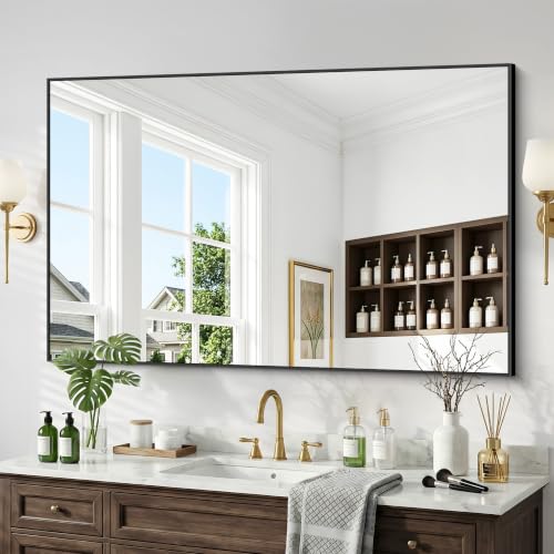 48" x 30" Bathroom Mirror for Wall, Metal Framed Rectangular Vanity Mirror - color: Frame, size: 30"L x 48"W