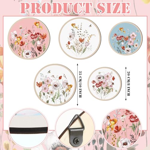 Qunclay 5 Pcs Boho Wall Decor Wood Circle Wall Art Set, Wild Flower - style: Wild Flower