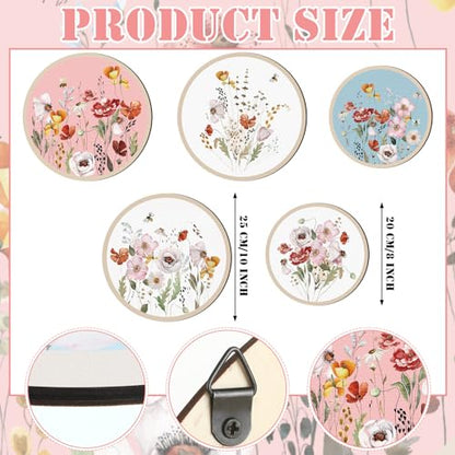 Qunclay 5 Pcs Boho Wall Decor Wood Circle Wall Art Set, Wild Flower - style: Wild Flower