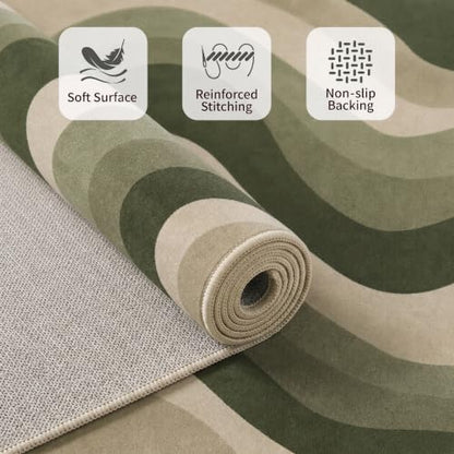 6Ft Olive Green and Beige Abstract Wave Area Rug for Living Room - color: Olive Green/Beige, size: 6' (Round)