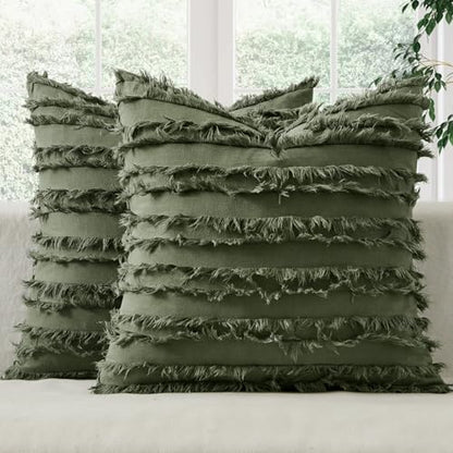 MIULEE Boho Linen Striped Throw Pillow Covers 20x20, Dark Olive Green - color: Dark Olive Green, size: 20" x 20" (Pack of 2)