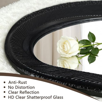 POZINO 47"X22" Large Irregular Wall Mirror, Black Asymmetrical Oval Mirror - size: 47"L x 22"W