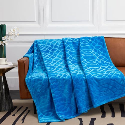 Soft Cozy Fleece Queen Size Blanket, 90x90 Inches – Lightweight Plush Blanket for Bed, Fuzzy 3D Jacquard Design - Royal Blue - color: Royal Blue, size: Queen (90" x 90")
