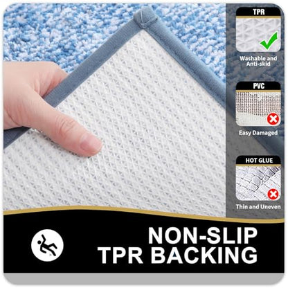 OLANLY Large Bathroom Rugs 40x24, Soft Absorbent Microfiber Bath Rugs, Blue - color: Blue and White, size: 40" X 24"