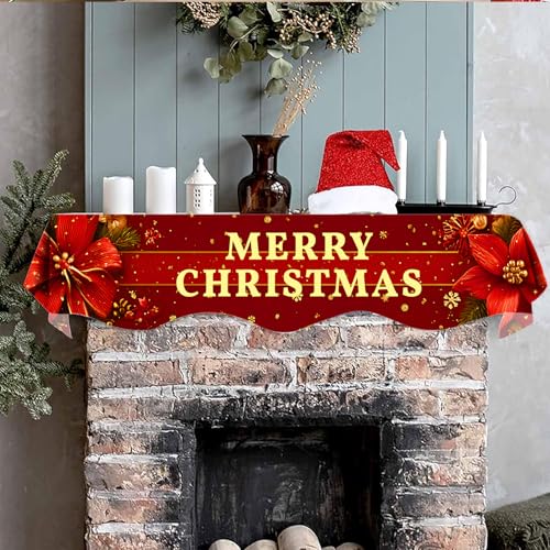 NYZE Christmas Mantel Scarf 60 x 17 Inch Fireplace Mantel Scarf Cover Decoration for Christmas Fireplace Scarf Shelf Top Runner Holiday Winter Home Decor - size: 60 x 17 in, style: Merry Xmas