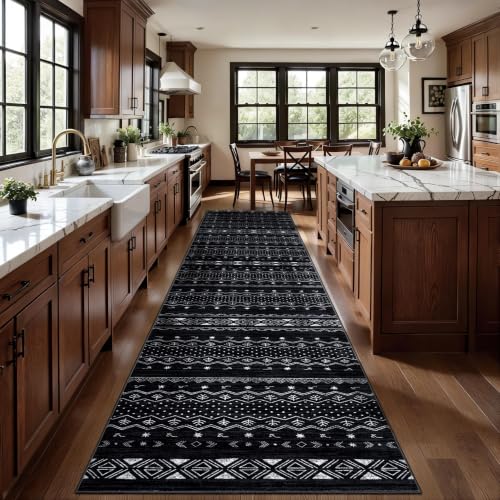 SERISSA 2'6"x8' Washable Non-Slip Boho Runner Rug for Hallway - color: Black, size: 2'6" x 8' (Runner)