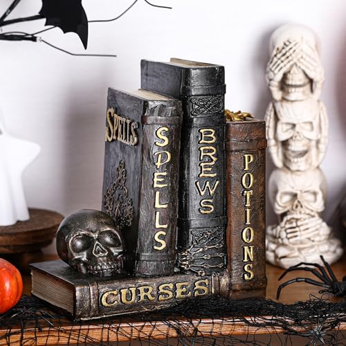 Namalu Witch and Wizard Spellbook Tabletop Decoration Halloween Resin Witchs and Wizard Spellbook Table Decorations Halloween Resin Book Stack Decor for Home Table Mantel Fireplace(Skull Style) - color: Skull Style