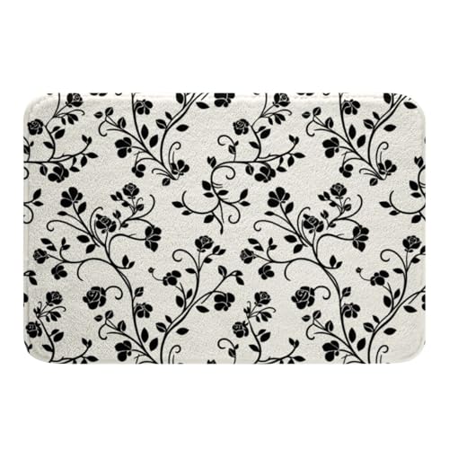 jejeloiu Retro Bathroom Rugs Floral Bath Mats 20"x32" - color: Black and White, size: 1'8" x 2'8" (Rectangular)