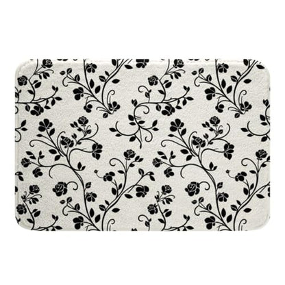 jejeloiu Retro Bathroom Rugs Floral Bath Mats 20"x32" - color: Black and White, size: 1'8" x 2'8" (Rectangular)
