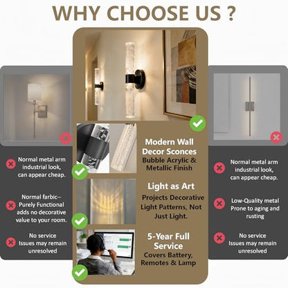Battery Operated Wall Sconces Set of 2, 10000mAh Rechargeable Wall Light - color: Black, size: 18 inch