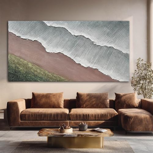 SHEYOYE Gray Textured Abstract Wave Wall Art for Living Room, 29 x 58 Inch - color: Beige, size: 58"L x 29"W