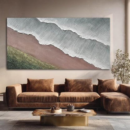 SHEYOYE Gray Textured Abstract Wave Wall Art for Living Room, 29 x 58 Inch - color: Beige, size: 58"L x 29"W