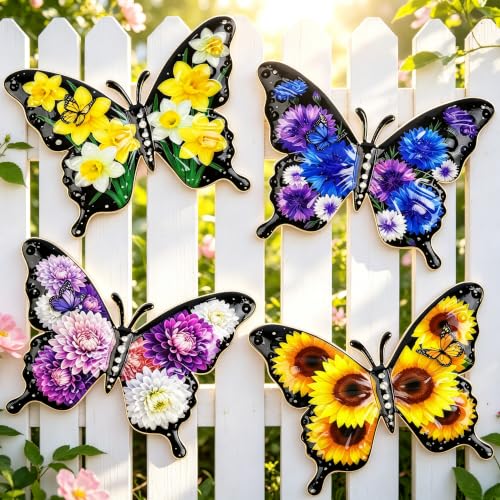 Metal Butterfly Wall Art Flower Print Butterflies Outdoor Fence Decor