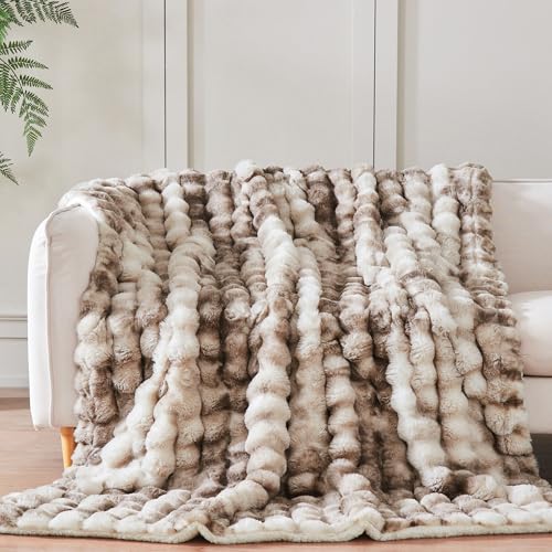 60"x80" Ultra-Soft Fuzzy Faux Fur Twin Blanket, Brown Tie Dye - color: Bubble Tie Brown, size: Twin (60" x 80")