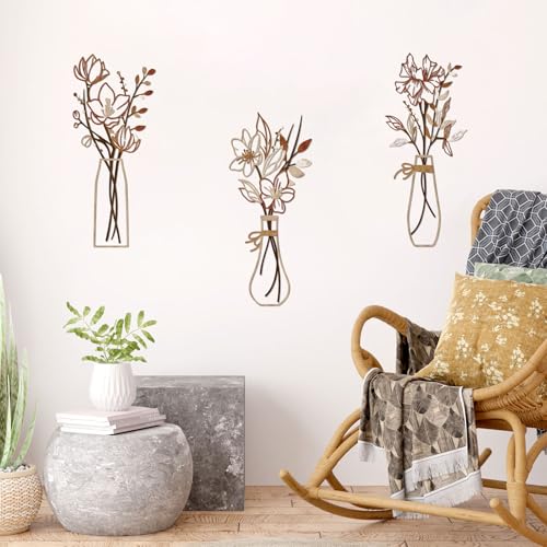 Zzbakress 3 Pieces Metal Flowers Wall Art for Bathroom (Light Brown) - color: Light Brown
