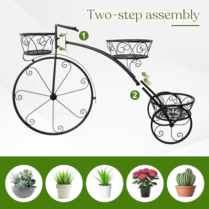 Sorbus Tricycle Planter, Garden Plant Stand (Black) - color: Black, size: 3 Wheel