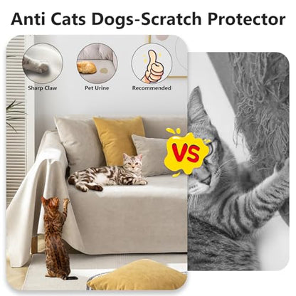 STACYPIK Waterproof Khaki Couch Covers, Anti-Scratch Sofa Covers Washable - color: 0 A-waterproof-beige, size: Medium-II Size(71" X102")