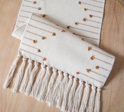 Caflife Brown Beige Cotton Linen Rustic Boho Table Runner 13x48 Inch Long - color: Brown Beige, size: 13x48Inch