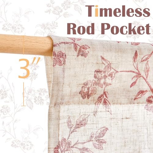 jinchan Floral Linen Kitchen Tier Curtains, 24 Inch, 2 Panels, Maroon - color: Alisa Maroon, size: 26"W x 24"L (Pack of 2)