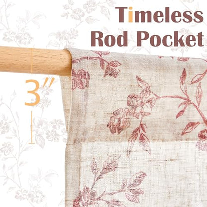 jinchan Floral Linen Kitchen Tier Curtains, 24 Inch, 2 Panels, Maroon - color: Alisa Maroon, size: 26"W x 24"L (Pack of 2)