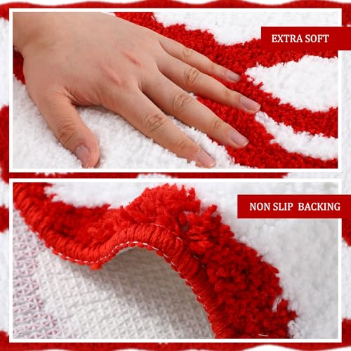 Tinideya Red Bow Bathroom Rug 16" x 24" Scalloped Bow Bath Mat - color: Red, size: 16" x 24" (Rectangular)