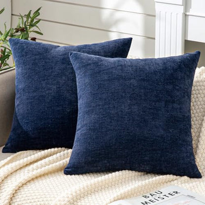 GAWAMAY Navy Blue Chenille Throw Pillow Covers 26x26 Set of 2 for Couch - color: Navy Blue, size: 26" x 26" (Pack of 2)