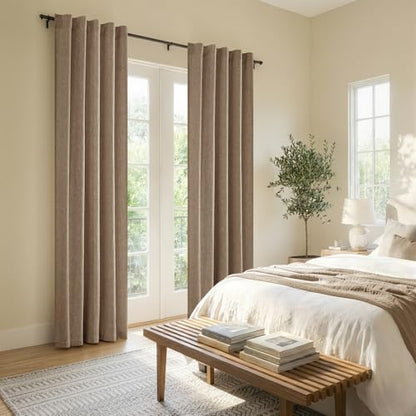 MIULEE Thick Linen Curtains, 42Wx108L, Brown Tan Semi Sheer Linen Textured - color: Brown, size: 42"W x 108"L (Pack of 2)
