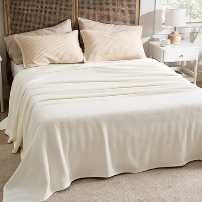 Bedsure 100% Cotton Blanket, Herringbone Weave, Queen Size, Cream - color: 02 - Cream, size: Queen