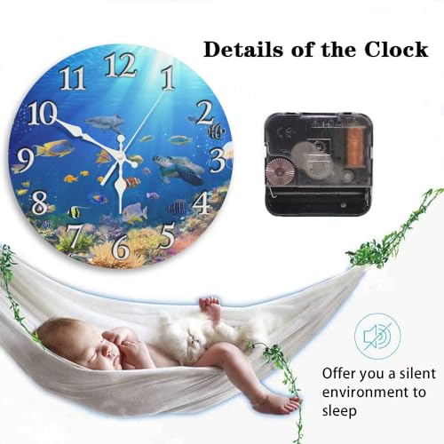 Britimes Round Wall Clock Silent Non-Ticking 10", Tropical Fish - color: Ocean Animal, size: Round 10"