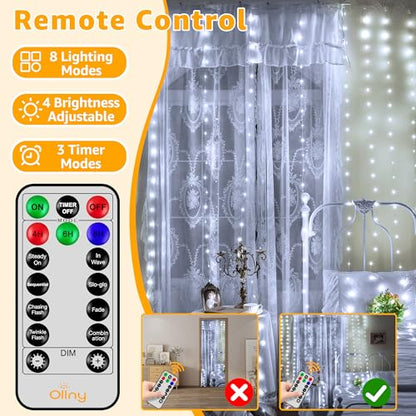 Ollny Curtain Lights 300LED 9.8ftx9.8ft, Connectable IP67 Waterproof - color: Cool White, size: 9.8 ft