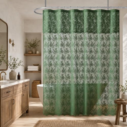 TUDECO Dark Green Shower Curtain for Bathroom, Delicate Lace, 72 x 72 - color: Green, size: 72"W x 72"L (Pack of 1)