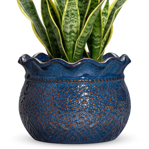 Ceramic Pots for Plants, 10 Inch Planter with Drainage, Retro Blue - color: Retro Blue, size: 10 Inch