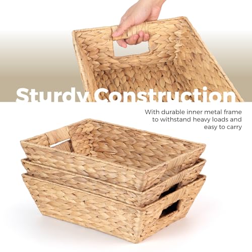 Set of 3 Snack Baskets, Water Hyacinth Basket,Wicker Snack Basket Organizer - color: Natural Brown Color
