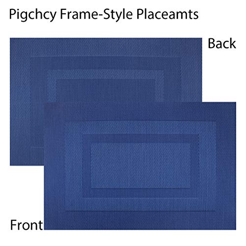 PIGCHCY Placemats,Washable Vinyl Woven Table Mats,Elegant Durable Placemats for Dining Table Set of 4 (18 x 12 inches, Navy Blue) - color: Box: Blue Navy, size: 4 Placemats