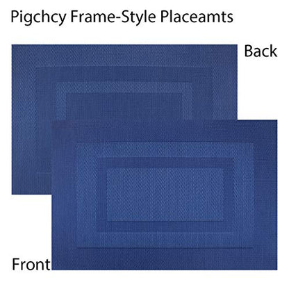 PIGCHCY Placemats,Washable Vinyl Woven Table Mats,Elegant Durable Placemats for Dining Table Set of 4 (18 x 12 inches, Navy Blue) - color: Box: Blue Navy, size: 4 Placemats