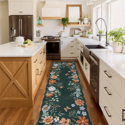 Lahome Floral Washable Runner Rug, 2'6''x8' Soft Hallway Runner Non Slip - color: Dark Green, size: 2.6' x 8'(Runner)