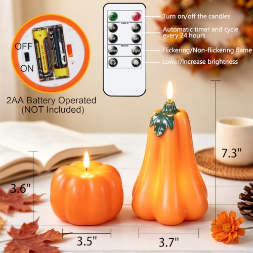 Wondise Fall Decorations Flameless Wax Pumpkin Candles with Remote Timer - color: 3-Orange