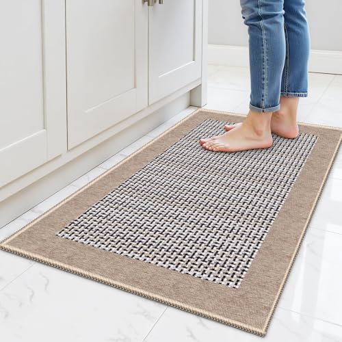 StepRite Kitchen Rugs, Kitchen Mats for Floor, 32"x20" Non-Slip Machine-Washable Kitchen Throw Rug, Absorbent Kitchen Runner Rugs Office, Sink Standing Desk Mat, Decor Carpet, Khaki - color: Khaki, size: 32"x20"