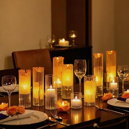yshengood 6 Pcs Glass Hurricane Candle Holder Ribbed Glass Candle Holder - Elegant & Easy to Use, Perfect for Wedding, Holiday, Party Decor, Home and Event Essential