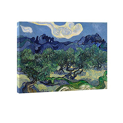Wieco Art Olive Trees by Van Gogh Oil Paintings Reproduction Artwork Abstract Canvas Prints Wall Art Stretched and Framed Abstract Landscape Pictures Ready to Hang for Home Office Decorations - size: 16"L x 12"W
